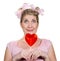 Silly Woman Dressed as a Child holing heart