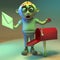 Silly zombie monster checks his mail box, 3d illustration