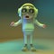 Silly zombie monster wearing a pilots helmet and flyng goggles, 3d illustration