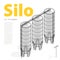 Silo isometric building infographic, big outlined grain seed silage.