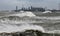 Silo sea scape during powerful storm