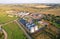 Silo storage at farm. Elevator for storage siliage and grain. Feed Silos Hopper for the storage of wheat and barley. Hay for