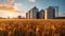 Silos in a barley field. Storage of agricultural production. Generative AI