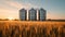 Silos stand tall in a wheat field, symbolizing the storage of agricultural abundance. Agriculture concept. Ai Generated