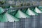 Silos for storage of grain, silo roof close-up. Warehouse of wheat and other cereals.