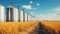 Silos in a wheat field. Storage of agricultural production