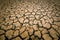 The silt, clay covered with deep cracks during low tide at sea. Tilt-shift