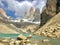 Silty blue-green lake in front of the Torres del Paine