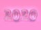 Silver 2020 type/text number pink wall scene 3d render