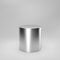 Silver 3d cylinder front view with perspective isolated on grey background. Cylinder pillar, chrome steel pipe, museum