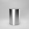 Silver 3d cylinder front view with perspective isolated on grey background. Cylinder pillar, chrome steel pipe, museum