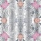 Silver 3d floral seamless pattern. Baroque style ornamental white background. Vintage lily flowers, leaves. Luxury repeat surface