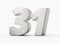 Silver 3d numbers 31 Thirty one. Isolated white background 3d illustration