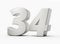 Silver 3d numbers 34 thirty four. Isolated white background 3d illustration