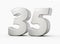 Silver 3d numbers 35 thirty five. Isolated white background 3d illustration