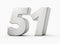 Silver 3d numbers 51 Fifty one. Isolated white background 3d illustration