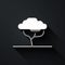Silver African tree icon isolated on black background. Baobab, acacia and other. Long shadow style. Vector
