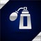 Silver Aftershave bottle with atomizer icon isolated on dark blue background. Cologne spray icon. Male perfume bottle