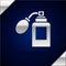 Silver Aftershave bottle with atomizer icon isolated on dark blue background. Cologne spray icon. Male perfume bottle