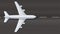 Silver airplane on the background of asphalt, top view. The plane on the runway, vector illustration. Detailed concept