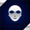 Silver Alien icon isolated on dark blue background. Extraterrestrial alien face or head symbol. Vector Illustration