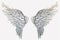 Silver angel wings on a white background