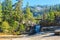 The Silver Apron is a smooth cascade over polished granite, between Nevada and Vernal Falls at sunny autumn morning, Yosemite Nati