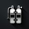 Silver Aqualung icon isolated on black background. Oxygen tank for diver. Diving equipment. Extreme sport. Sport