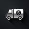 Silver Armored truck icon isolated on black background. Long shadow style. Vector