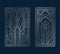 Silver art deco panels with ornament on dark blue background