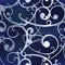 Silver baroque swirls on blue, luxury seamless pattern