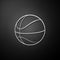 Silver Basketball ball icon isolated on black background. Sport symbol. Long shadow style. Vector