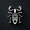 Silver Beetle deer icon isolated on black background. Horned beetle. Big insect. Long shadow style. Vector