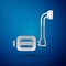 Silver Bicycle pedal icon isolated on blue background. Vector