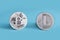 Silver bitcoin and litcoin coin close up