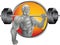 Silver bodybuilder with weights background