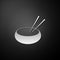 Silver Bowl with asian food and pair of chopsticks silhouette icon isolated on black background. Concept of prepare