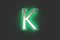 Silver brassy with emerald outline and green backlight font - letter K isolated on grey background, 3D illustration of symbols