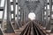 Silver bridge and railway at sunrise