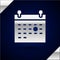 Silver Calendar death icon isolated on dark blue background. Vector