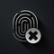 Silver Cancelled fingerprint icon isolated on black background. Access denied for user concept. Error, fraud