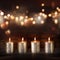 Silver candles in front of a festive background