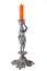 Silver candlestick with orange candle isolated