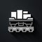 Silver Cargo train wagon icon isolated on black background. Full freight car. Railroad transportation. Long shadow style