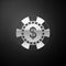 Silver Casino chip and dollar symbol icon isolated on black background. Long shadow style. Vector