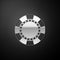 Silver Casino chip icon isolated on black background. Long shadow style. Vector