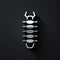 Silver Centipede insect icon isolated on black background. Long shadow style. Vector