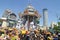 Silver chariot with offering from devotess at Nagarathar Sivan Temple during Thipusam celebration.