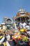 Silver chariot with offering from devotess at Nagarathar Sivan Temple during Thipusam celebration.