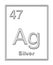 Silver, chemical element, taken from periodic table, with relief shape